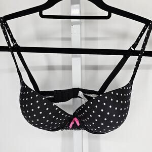 Wonderbra Womens Sz 36C Padded Push Up Bra Black w/ White Polka Dots